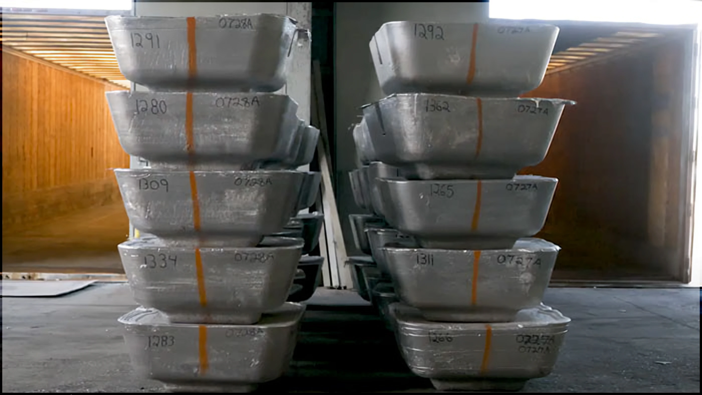 Stacks of recovered aluminum ingots at Franklin Metals